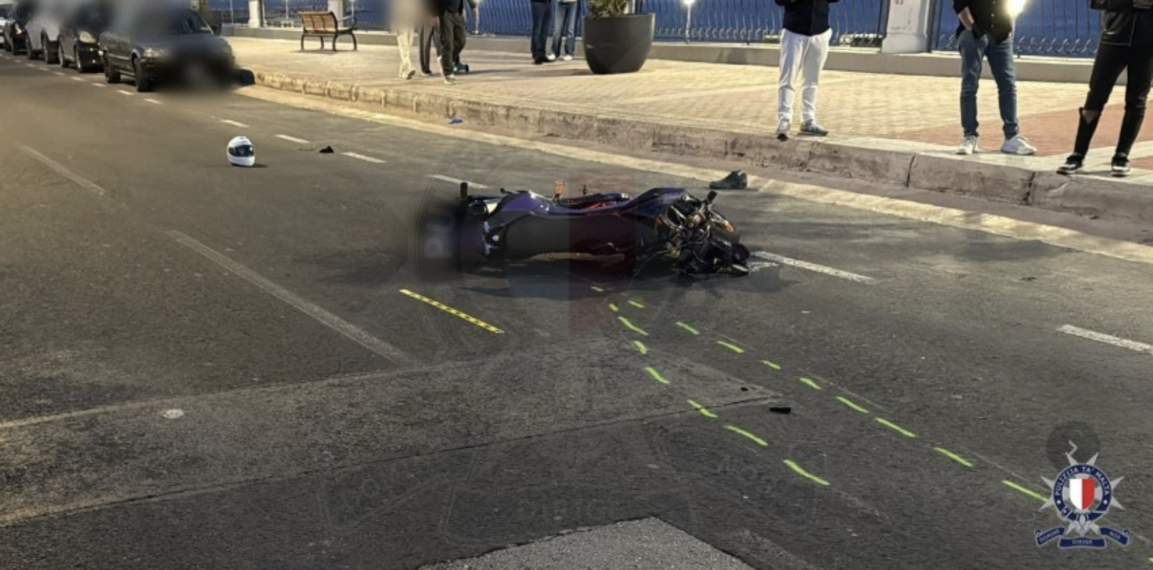 Motorcyclist suffers grievous injuries after colliding with Toyota Corolla